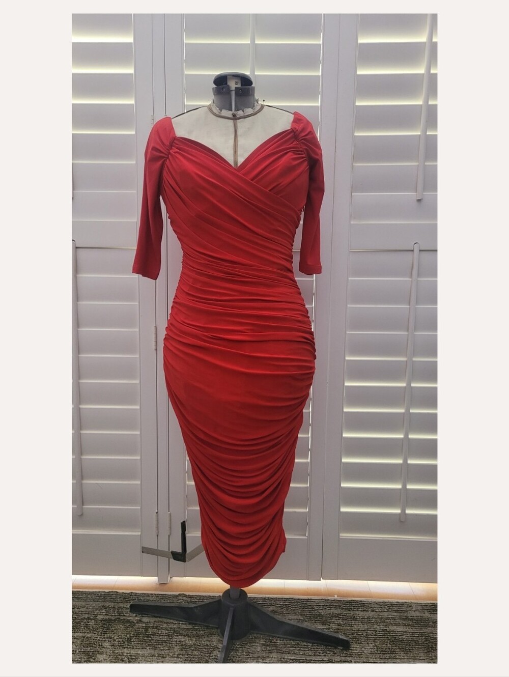 Laura Byrnes Pinup Couture Monica Red Ruched Wiggle Dress Fall 2012